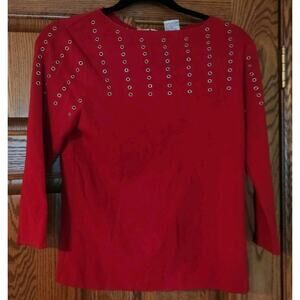 Women's Metal Grommet Sz Med Red Top Long Sleeve Once1Again